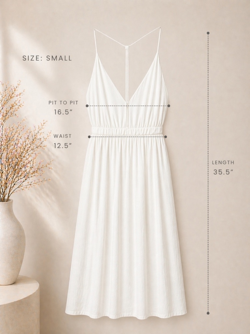 Kimchi Blue V-Neck Ivory Flowy Dress with Spaghetti Straps (rack)